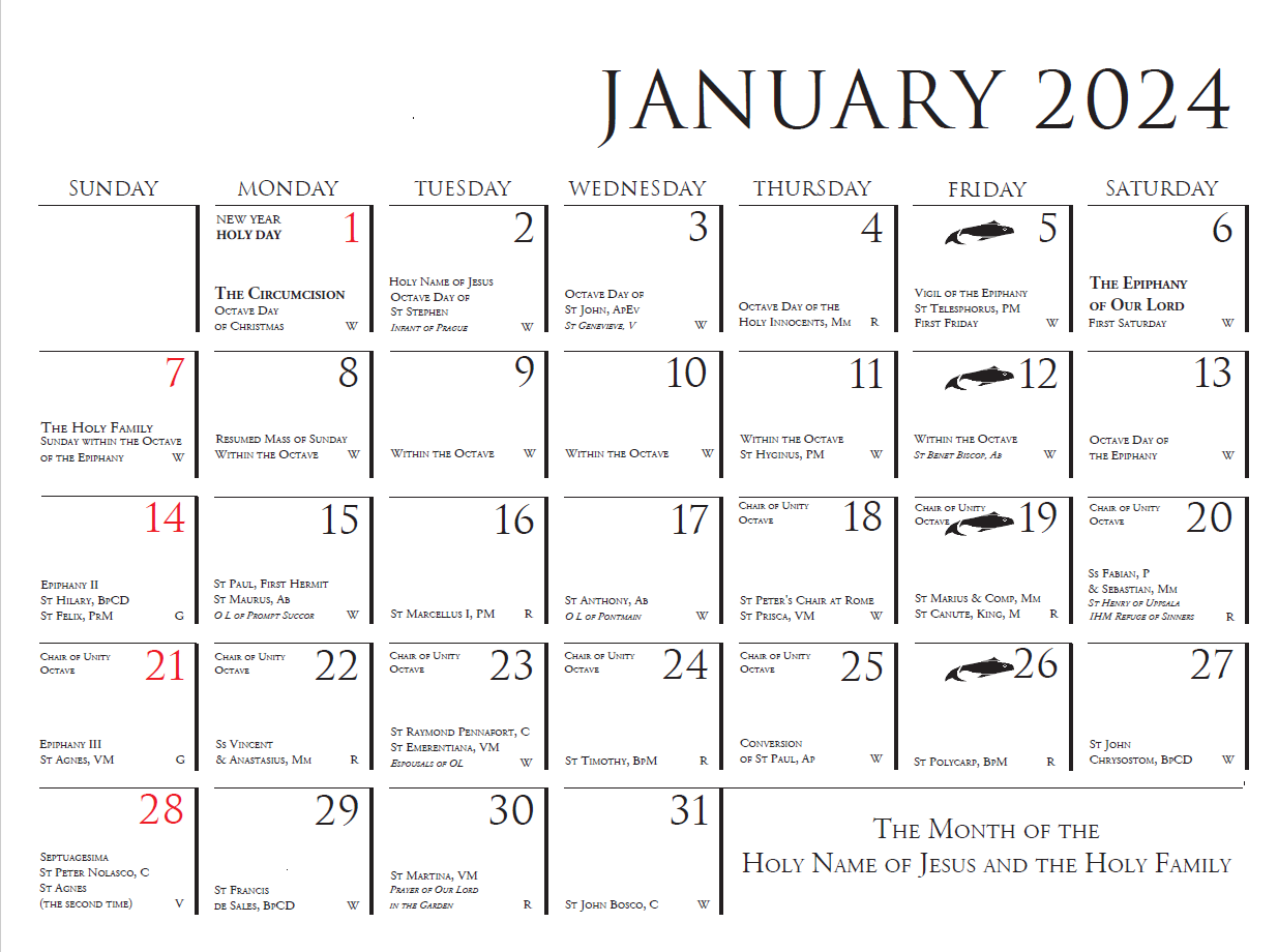 The All Saints Roman Catholic Calendar 2024 A.D.